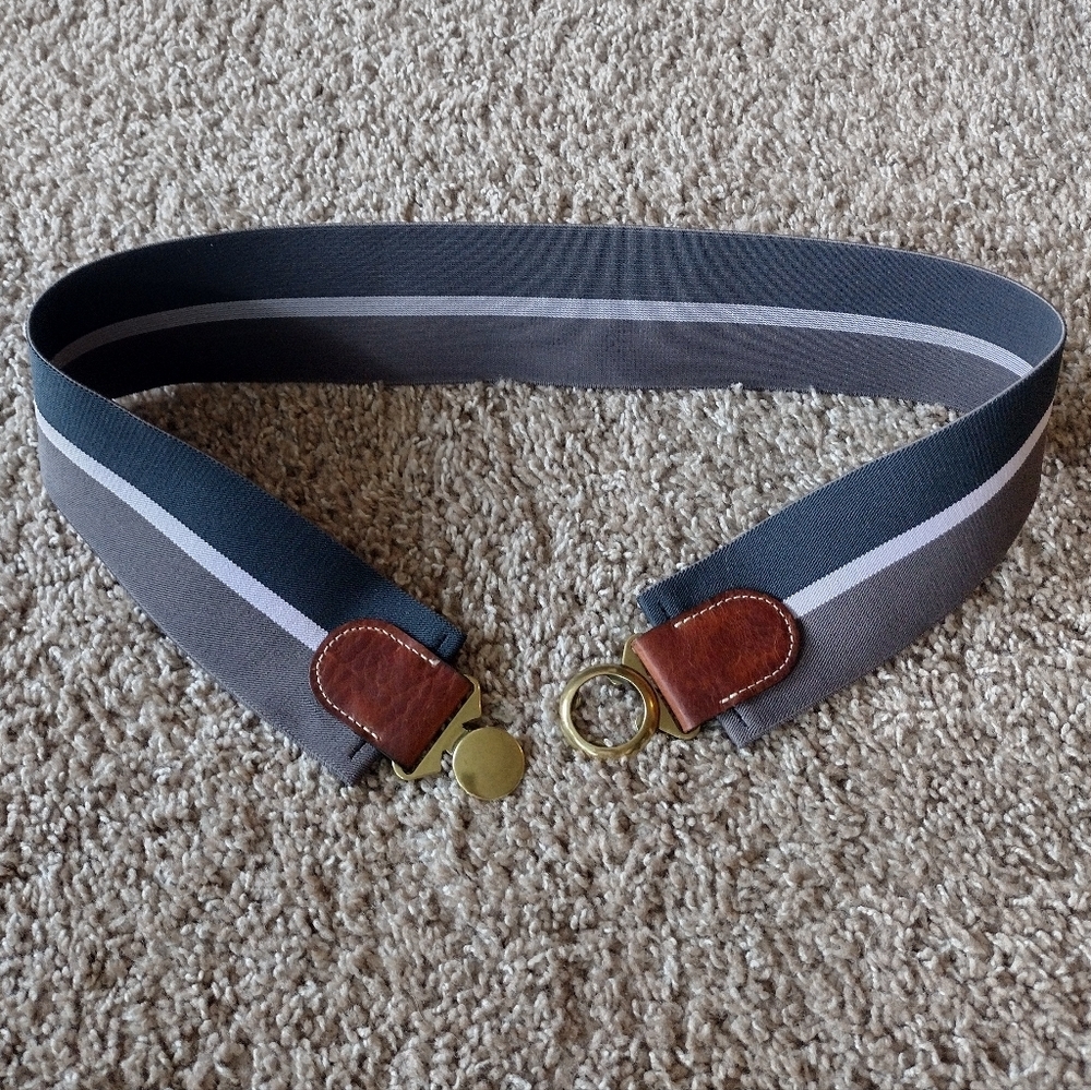 Elastic Wide Stretch Belt With Gold Buckle And Leather Accents M/L - Picture 4 of 8
